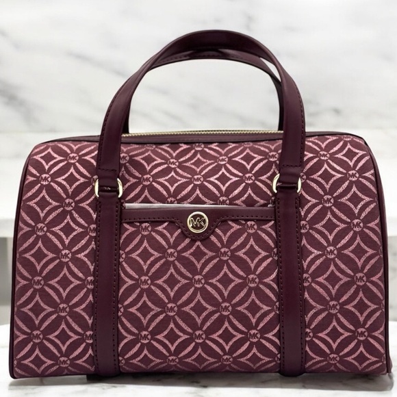 Michael Kors Jet Set Travel Medium Signature Logo Duffel Crossbody Bag Ox Blood - Picture 1 of 10